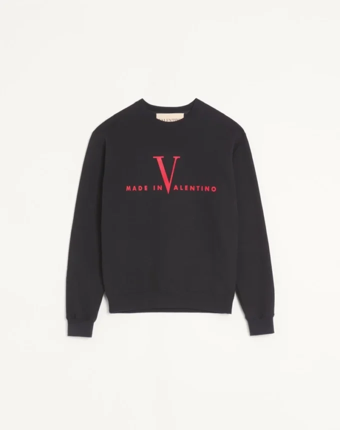 Valentino Baumwoll-Sweatshirt mit Rundhalsausschnitt und „Made In Valentino”-Print Valentino Baumwoll-Sweatshirt mit Rundhalsausschnitt und „Made In Valentino”-Print