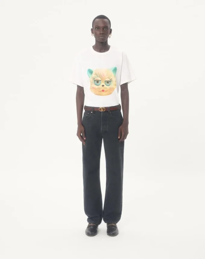 Valentino Baumwoll-T-Shirt mit Le Chat De La Maison-Print Valentino Baumwoll-T-Shirt mit Le Chat De La Maison-Print