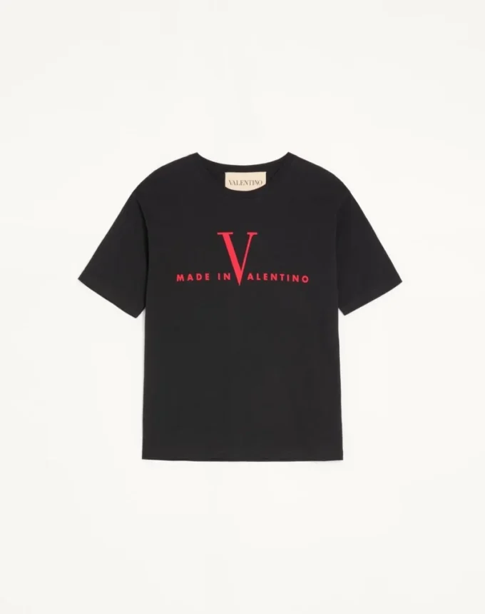 Valentino Baumwoll-T-Shirt mit „Made In Valentino”-Print Valentino Baumwoll-T-Shirt mit „Made In Valentino”-Print