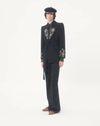 Valentino bestickte Jacke mit Gürtel aus Grain De Poudre-Wolle