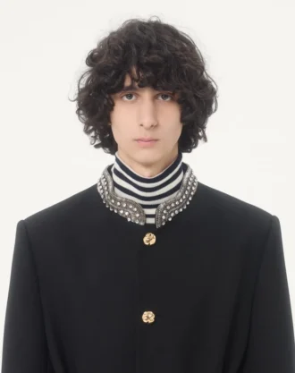 Valentino bestickte Jacke mit Gürtel aus Wollgabardine mit VGold