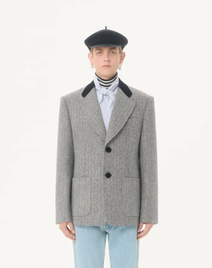 Valentino Einreihige Wolljacke mit Chevron-Muster Valentino Einreihige Wolljacke mit Chevron-Muster