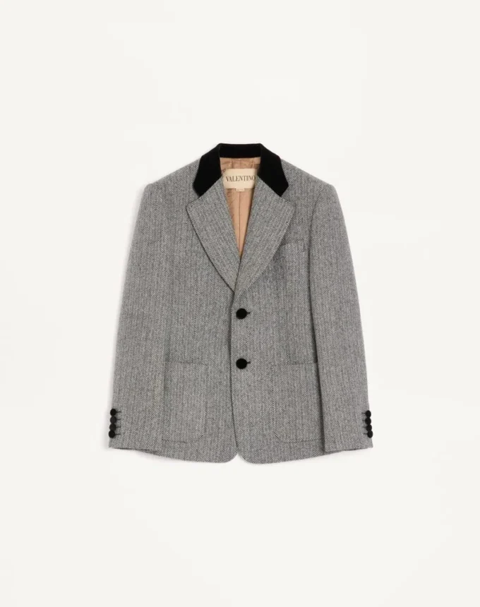 Valentino Einreihige Wolljacke mit Chevron-Muster Valentino Einreihige Wolljacke mit Chevron-Muster
