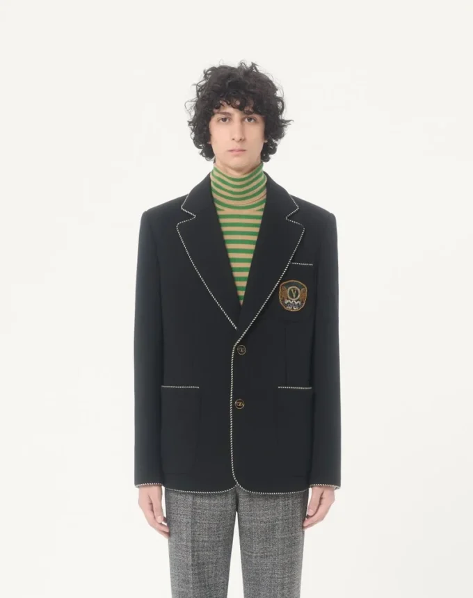 Valentino Einreihige Wolljacke mit Valentino-Patch Valentino Einreihige Wolljacke mit Valentino-Patch