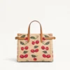 Valentino Garavani Antibes Kleine Einkaufstasche aus Jacquard-Raffia mit Cherryfic-Muster Valentino Garavani Antibes Kleine Einkaufstasche aus Jacquard-Raffia mit Cherryfic-Muster