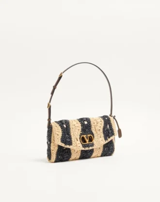 Valentino Garavani DeVain Kleine Schultertasche aus Raffia mit Wellenmuster