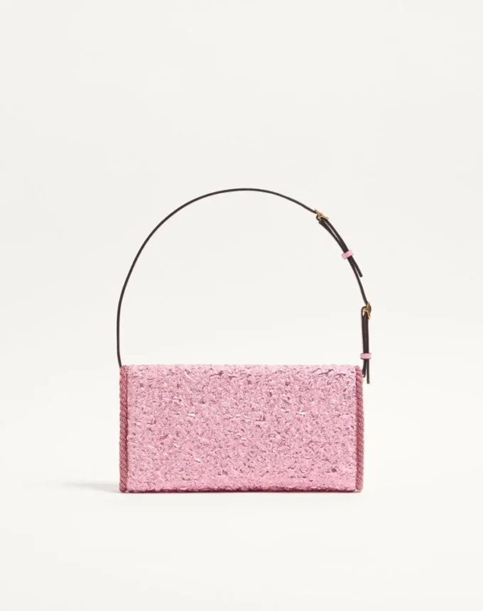 Valentino Garavani DeVain Kleine Umhängetasche aus Cloqué-Jacquard-Stoff. Valentino Garavani DeVain Kleine Umhängetasche aus Cloqué-Jacquard-Stoff.