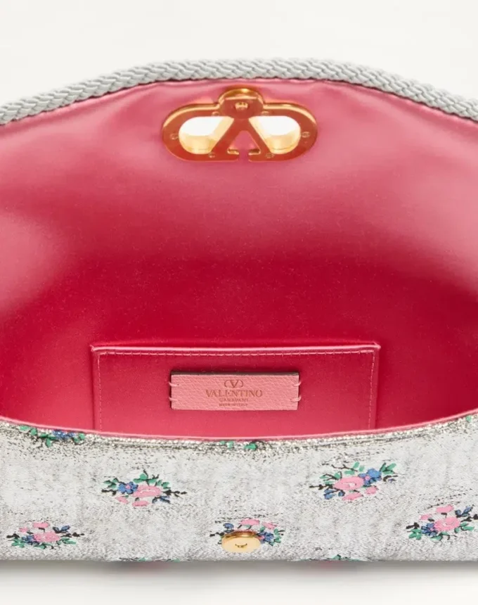Valentino Garavani DeVain Kleine Umhängetasche aus floralem Lurex-Jacquard-Stoff Valentino Garavani DeVain Kleine Umhängetasche aus floralem Lurex-Jacquard-Stoff
