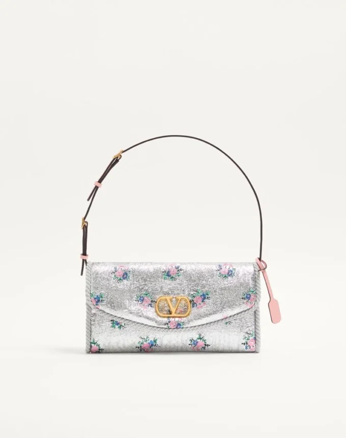 Valentino Garavani DeVain Kleine Umhängetasche aus floralem Lurex-Jacquard-Stoff Valentino Garavani DeVain Kleine Umhängetasche aus floralem Lurex-Jacquard-Stoff
