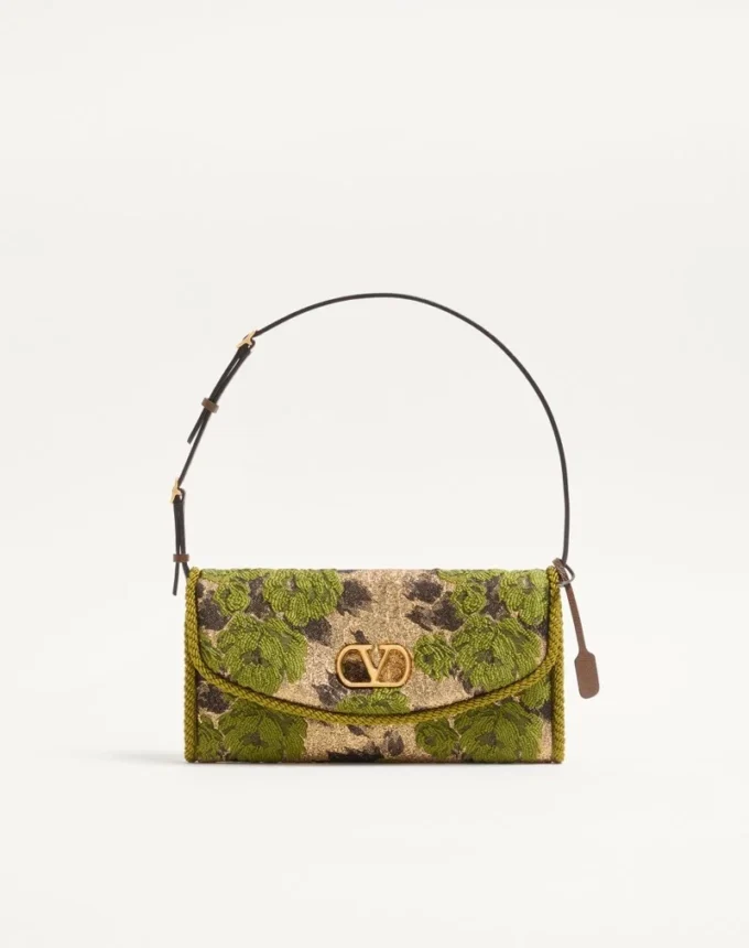 Valentino Garavani DeVain Kleine Umhängetasche aus Jacquard-Lurex-Stoff Valentino Garavani DeVain Kleine Umhängetasche aus Jacquard-Lurex-Stoff