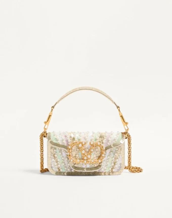 Valentino Garavani Locò Kleine bestickte Umhängetasche mit Juwelenlogo Valentino Garavani Locò Kleine bestickte Umhängetasche mit Juwelenlogo