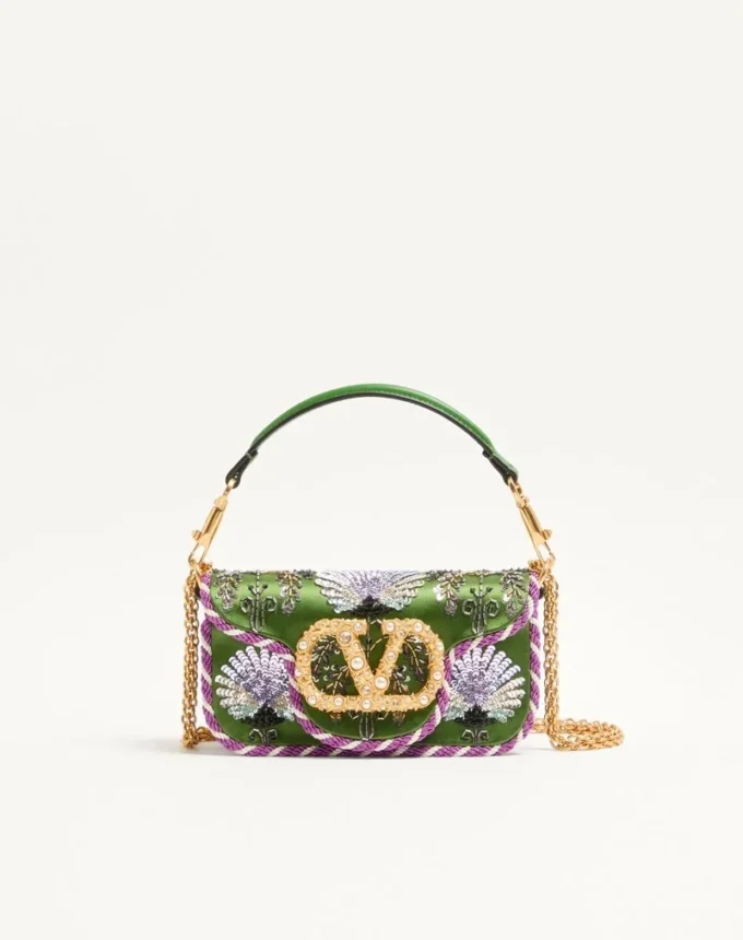 Valentino Garavani Locò Kleine bestickte Umhängetasche mit Juwelenlogo Valentino Garavani Locò Kleine bestickte Umhängetasche mit Juwelenlogo