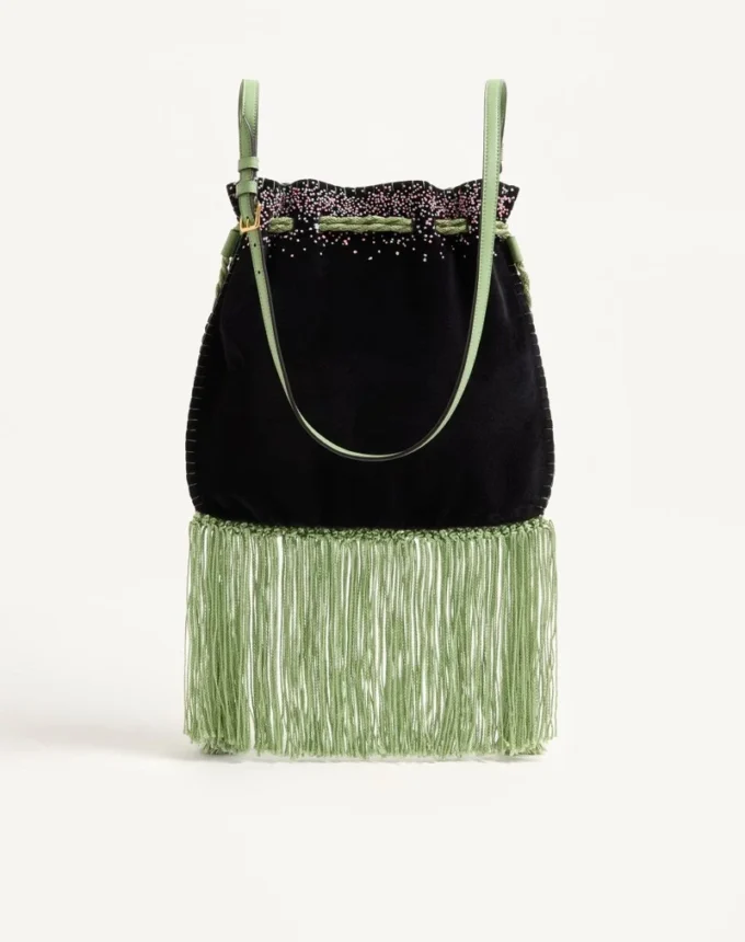 Valentino Garavani Nellcôte Alice bestickte Tasche mit Fransen Valentino Garavani Nellcôte Alice bestickte Tasche mit Fransen