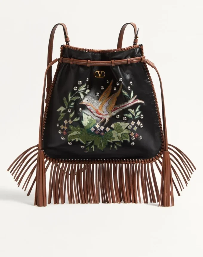 Valentino Garavani Nellcôte Alice bestickte Tasche mit Fransen Valentino Garavani Nellcôte Alice bestickte Tasche mit Fransen
