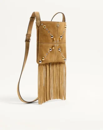 Valentino Garavani Nellcôte Kleine Schultertasche aus Wildleder mit Fransen