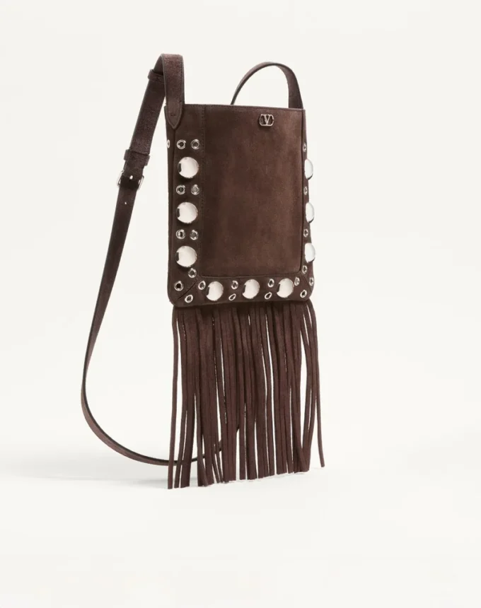 Valentino Garavani Nellcôte Kleine Schultertasche aus Wildleder mit Fransen Valentino Garavani Nellcôte Kleine Schultertasche aus Wildleder mit Fransen