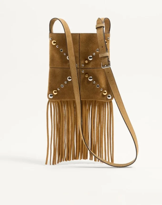 Valentino Garavani Nellcôte Kleine Schultertasche aus Wildleder mit Fransen Valentino Garavani Nellcôte Kleine Schultertasche aus Wildleder mit Fransen