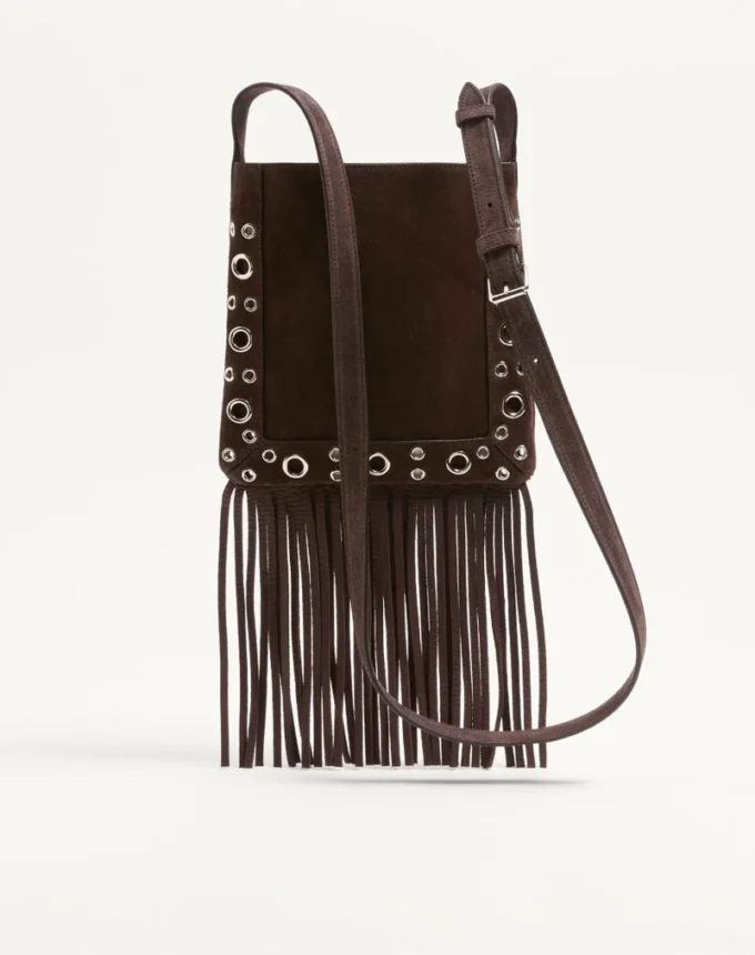 Valentino Garavani Nellcôte Kleine Schultertasche aus Wildleder mit Fransen Valentino Garavani Nellcôte Kleine Schultertasche aus Wildleder mit Fransen