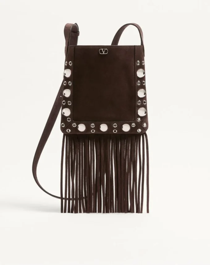 Valentino Garavani Nellcôte Kleine Schultertasche aus Wildleder mit Fransen Valentino Garavani Nellcôte Kleine Schultertasche aus Wildleder mit Fransen