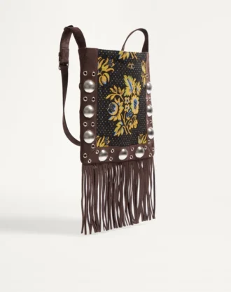 Valentino Garavani Nellcôte Schultertasche aus Jacquard-Stoff mit Fransen