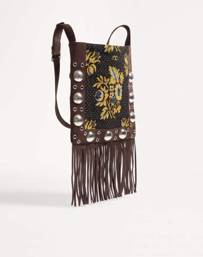 Valentino Garavani Nellcôte Schultertasche aus Jacquard-Stoff mit Fransen Valentino Garavani Nellcôte Schultertasche aus Jacquard-Stoff mit Fransen
