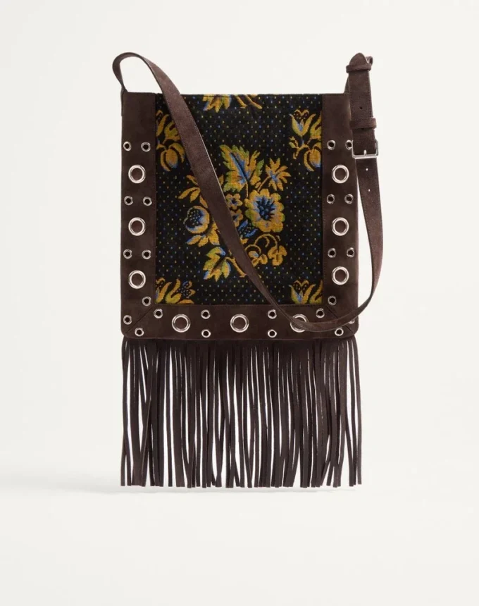 Valentino Garavani Nellcôte Schultertasche aus Jacquard-Stoff mit Fransen Valentino Garavani Nellcôte Schultertasche aus Jacquard-Stoff mit Fransen