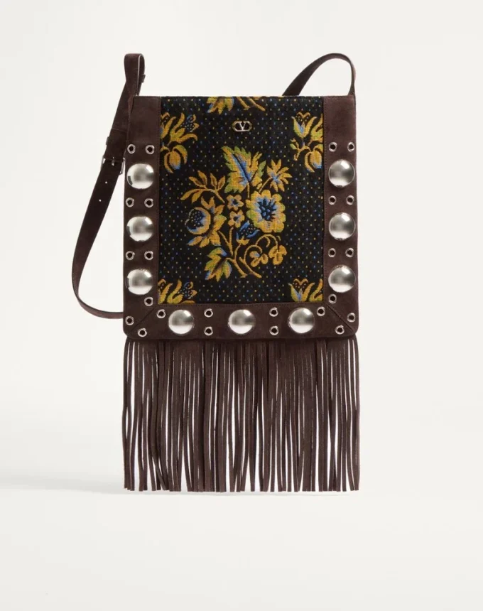 Valentino Garavani Nellcôte Schultertasche aus Jacquard-Stoff mit Fransen Valentino Garavani Nellcôte Schultertasche aus Jacquard-Stoff mit Fransen