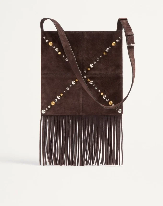 Valentino Garavani Nellcôte Schultertasche aus Wildleder mit Fransen Valentino Garavani Nellcôte Schultertasche aus Wildleder mit Fransen