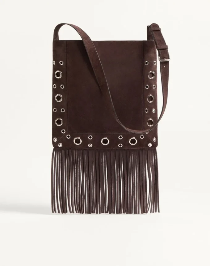 Valentino Garavani Nellcôte Schultertasche aus Wildleder mit Fransen Valentino Garavani Nellcôte Schultertasche aus Wildleder mit Fransen