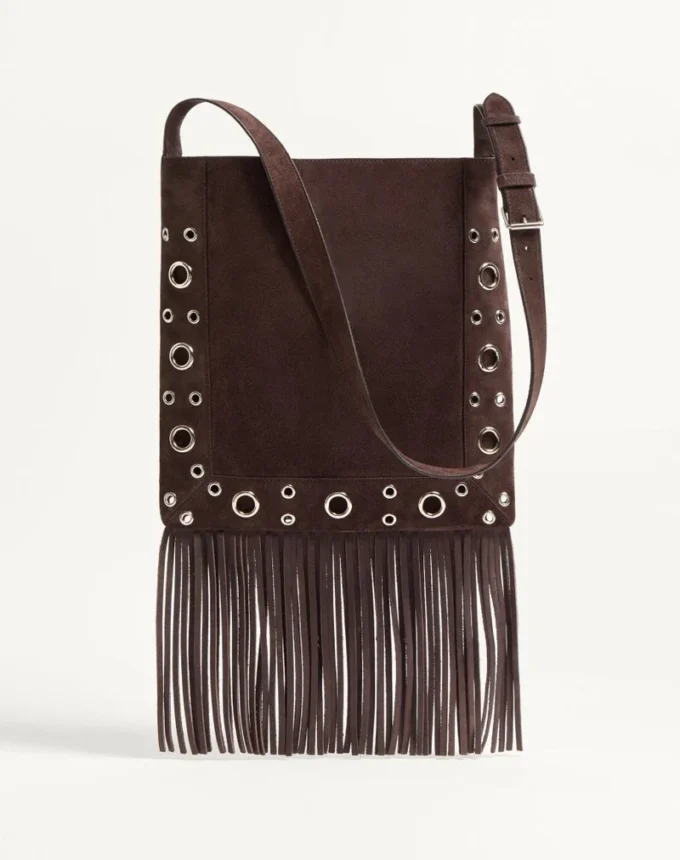 Valentino Garavani Nellcôte Schultertasche aus Wildleder mit Fransen Valentino Garavani Nellcôte Schultertasche aus Wildleder mit Fransen