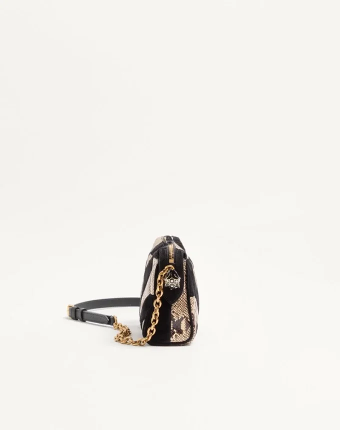 Valentino Garavani Panthea Kleine Umhängetasche aus Pythonleder und Wildleder mit Chevron-Muster Valentino Garavani Panthea Kleine Umhängetasche aus Pythonleder und Wildleder mit Chevron-Muster