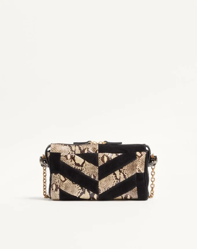 Valentino Garavani Panthea Kleine Umhängetasche aus Pythonleder und Wildleder mit Chevron-Muster Valentino Garavani Panthea Kleine Umhängetasche aus Pythonleder und Wildleder mit Chevron-Muster