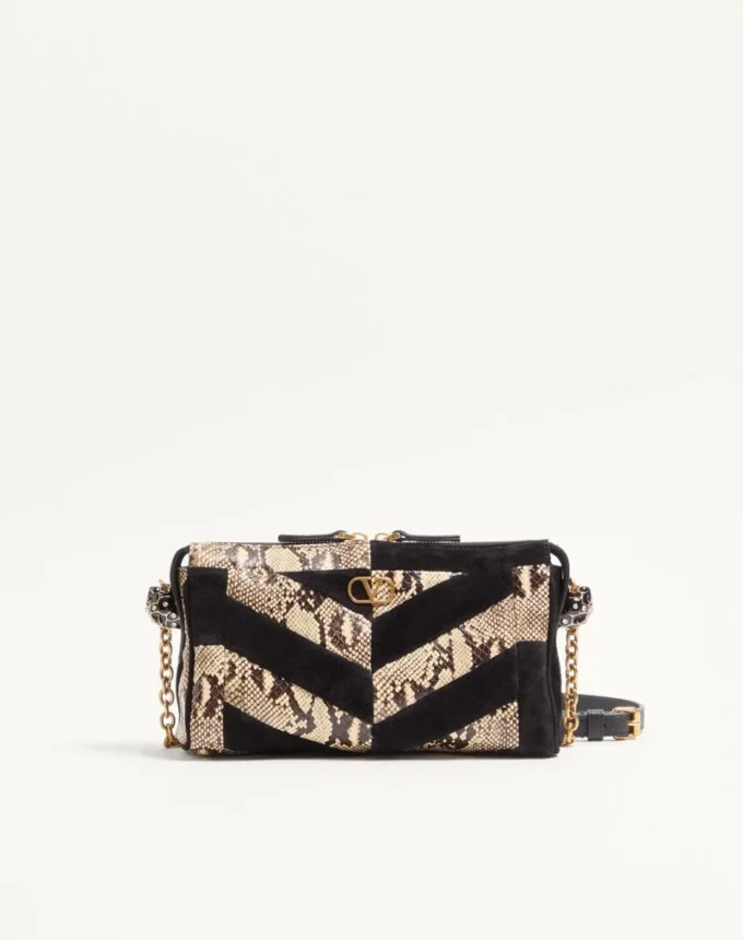 Valentino Garavani Panthea Kleine Umhängetasche aus Pythonleder und Wildleder mit Chevron-Muster Valentino Garavani Panthea Kleine Umhängetasche aus Pythonleder und Wildleder mit Chevron-Muster