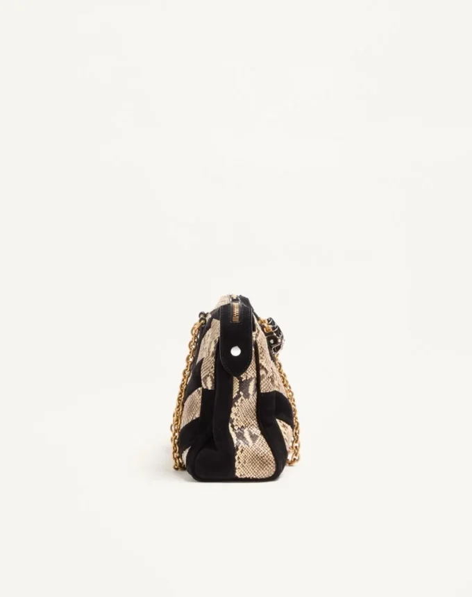 Valentino Garavani Panthea Python- und Wildleder-Umhängetasche mit Chevron-Motiv Valentino Garavani Panthea Python- und Wildleder-Umhängetasche mit Chevron-Motiv
