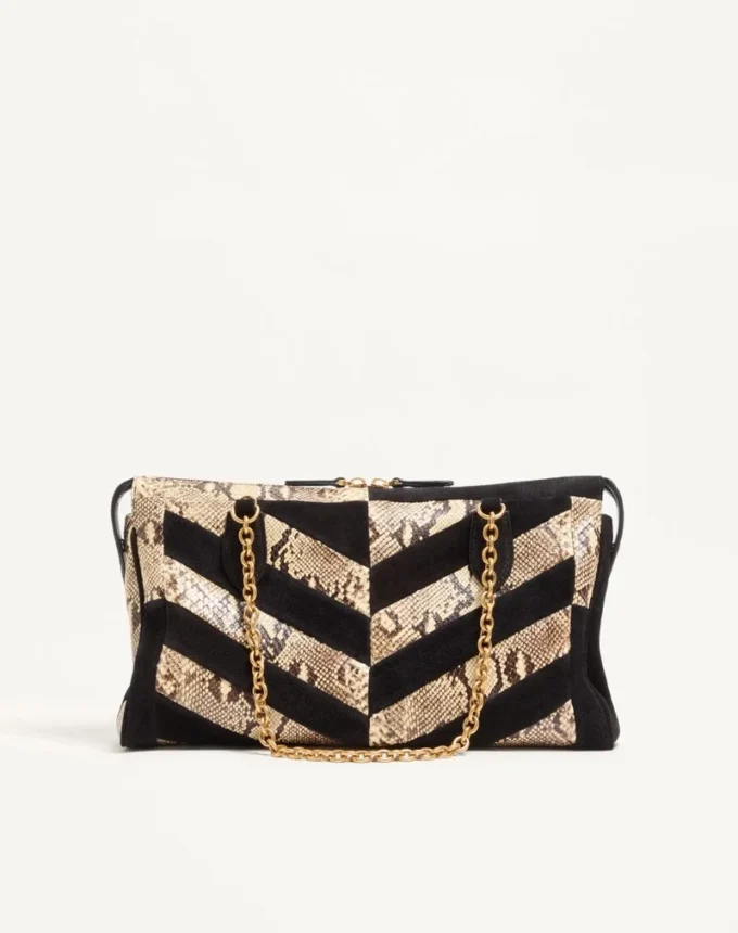 Valentino Garavani Panthea Python- und Wildleder-Umhängetasche mit Chevron-Motiv Valentino Garavani Panthea Python- und Wildleder-Umhängetasche mit Chevron-Motiv