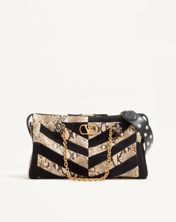 Valentino Garavani Panthea Python- und Wildleder-Umhängetasche mit Chevron-Motiv Valentino Garavani Panthea Python- und Wildleder-Umhängetasche mit Chevron-Motiv