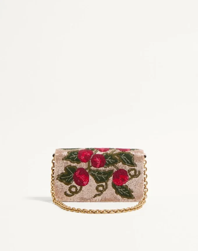 Valentino Garavani Vain bestickte Schulter-Clutch mit Cherryfic-Muster Valentino Garavani Vain bestickte Schulter-Clutch mit Cherryfic-Muster