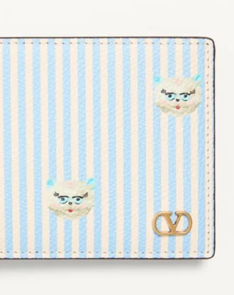 Valentino Garavani Vlogo Signature Geldbörse aus genarbtem Kalbsleder mit Le Chat De La Maison-Print