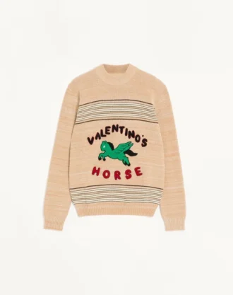 Valentino Pullover aus Wolle und Baumwolle mit Valentino Pferdeaufnäher