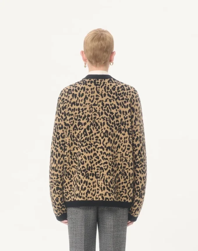 Valentino Wollcardigan mit Fauve Eclat Animal Print Jacquard Valentino Wollcardigan mit Fauve Eclat Animal Print Jacquard