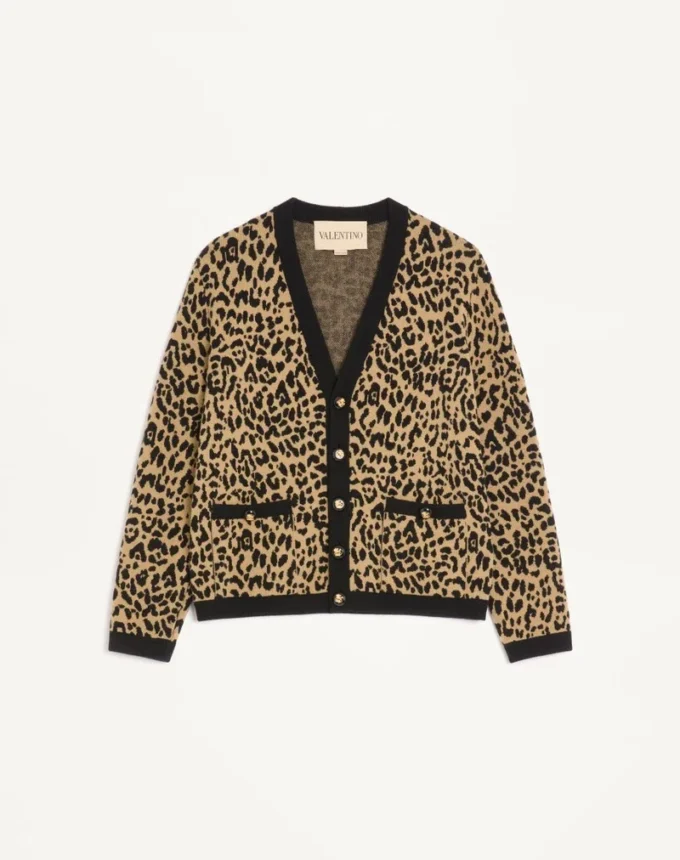 Valentino Wollcardigan mit Fauve Eclat Animal Print Jacquard Valentino Wollcardigan mit Fauve Eclat Animal Print Jacquard