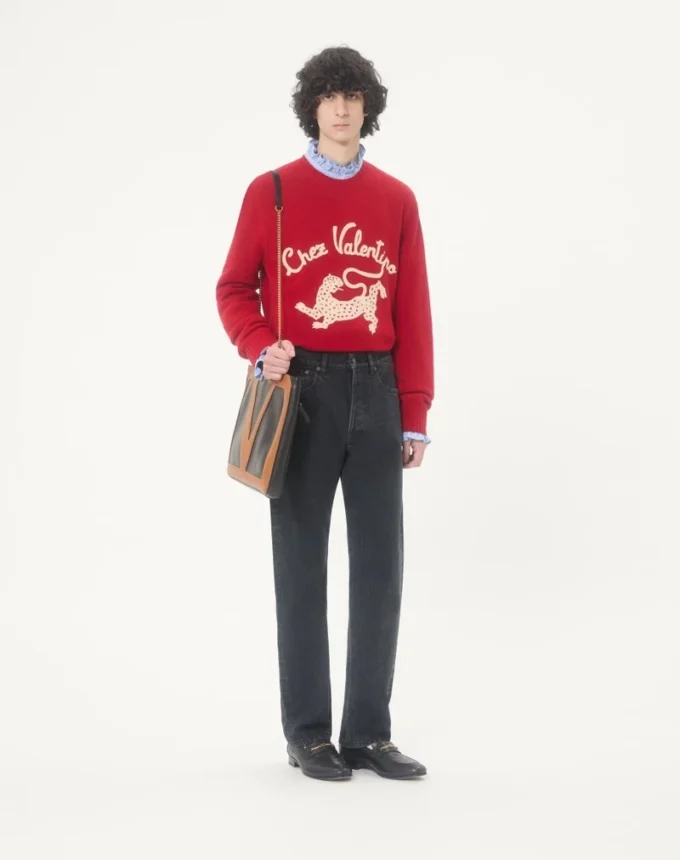 Valentino Wollpullover mit Chez Valentino & Panther-Stickerei Valentino Wollpullover mit Chez Valentino & Panther-Stickerei