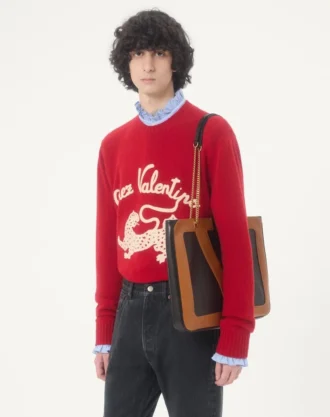 Valentino Wollpullover mit Chez Valentino & Panther-Stickerei