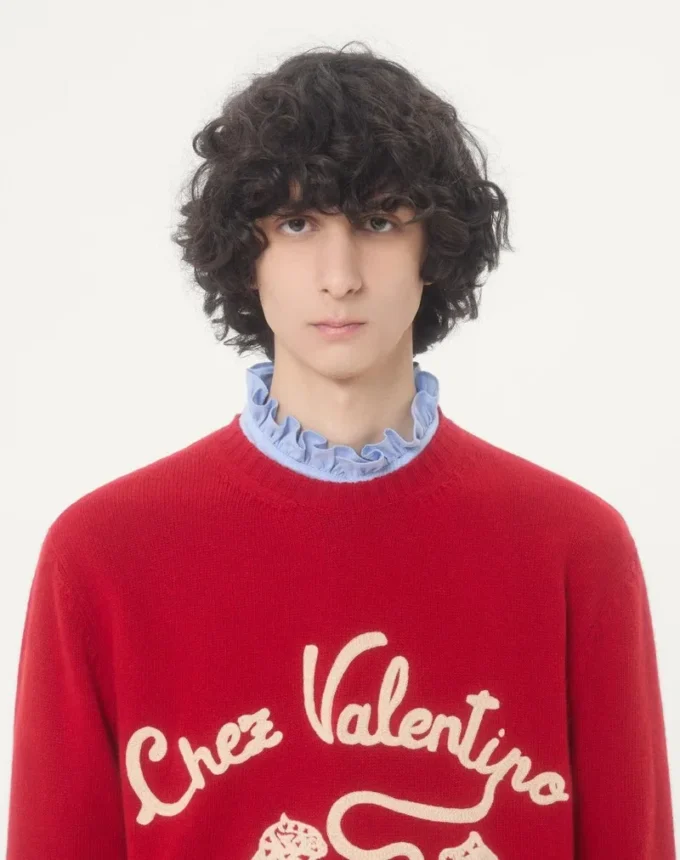 Valentino Wollpullover mit Chez Valentino & Panther-Stickerei Valentino Wollpullover mit Chez Valentino & Panther-Stickerei