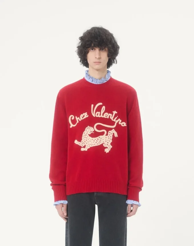 Valentino Wollpullover mit Chez Valentino & Panther-Stickerei Valentino Wollpullover mit Chez Valentino & Panther-Stickerei