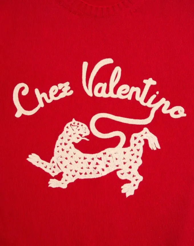 Valentino Wollpullover mit Chez Valentino & Panther-Stickerei Valentino Wollpullover mit Chez Valentino & Panther-Stickerei