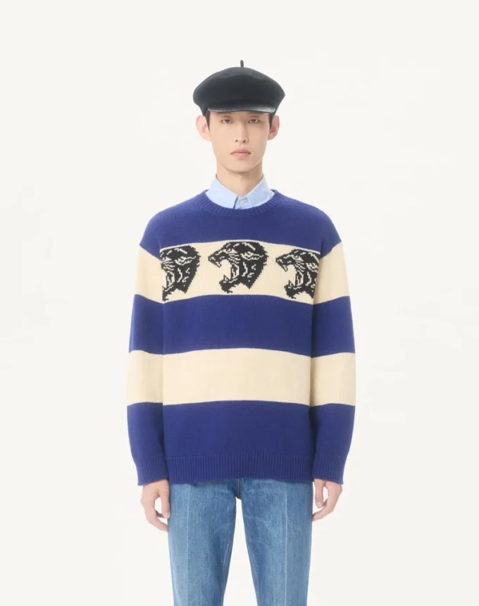 Valentino Wollpullover mit Jacquard-Panthermuster Valentino Wollpullover mit Jacquard-Panthermuster