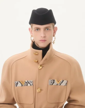 Valentino Zweireihiger Trenchcoat aus Wollfilz mit Ayers-Einsätzen