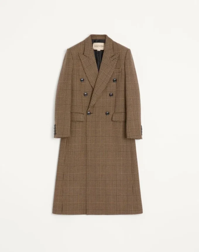 Valentino Zweireihiger Wollmantel mit Glencheck-Muster Valentino Zweireihiger Wollmantel mit Glencheck-Muster