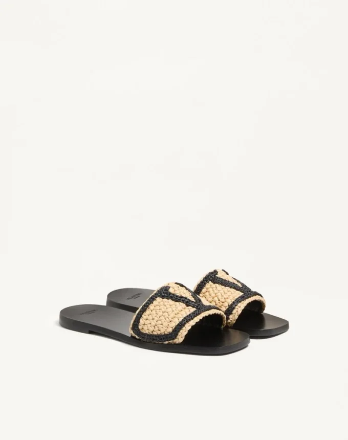 Viva Superstar Slide-Sandale aus Raffia mit Häkelstickerei Viva Superstar Slide-Sandale aus Raffia mit Häkelstickerei